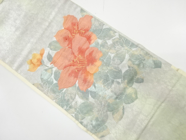 草花模様織り出し　名古屋帯